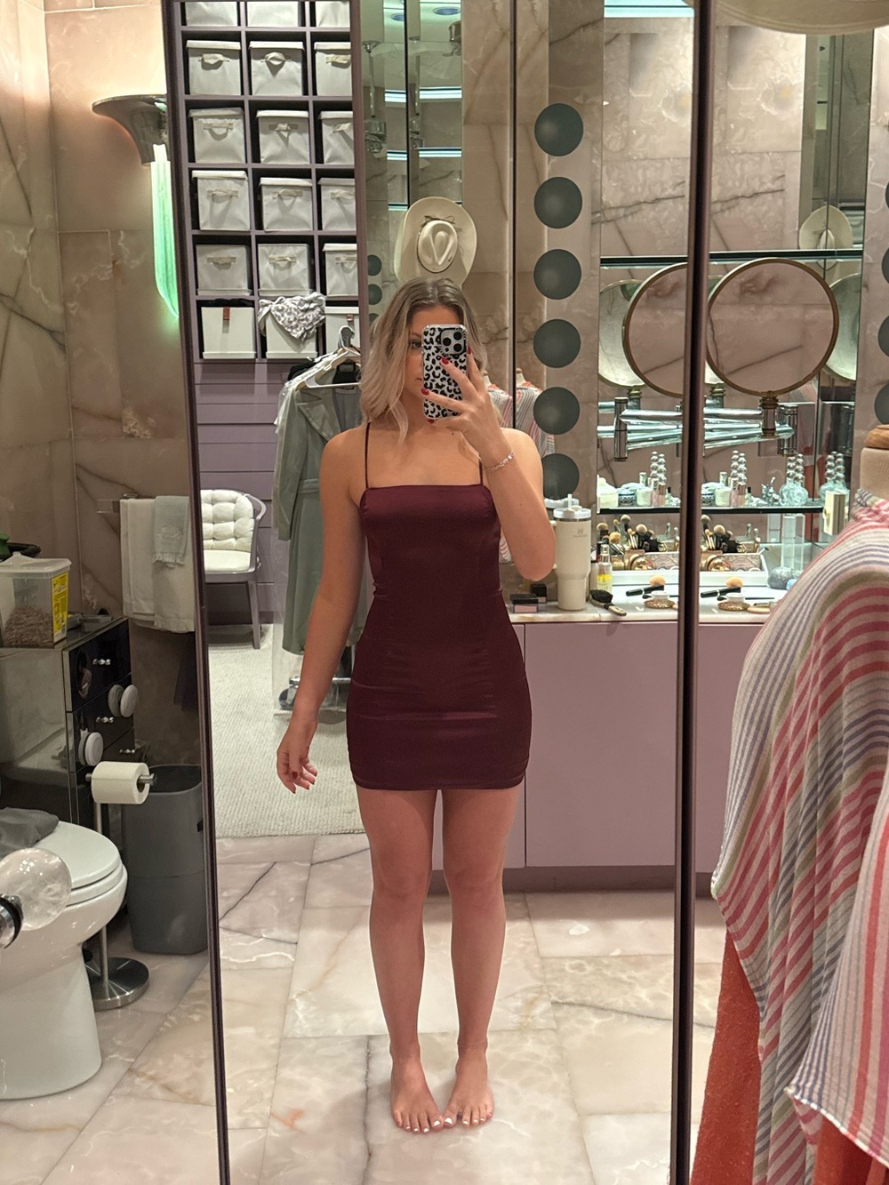 Aritzia Burgundy Satin Mini Dress